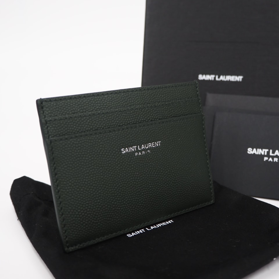 未使用 SAINT LAURENT サンローラン グレインパウダー テクスチャードレザー クラシック サンローラン カードケース 375946BTY0N1000 カードケース グリーン カーフレザー メンズ