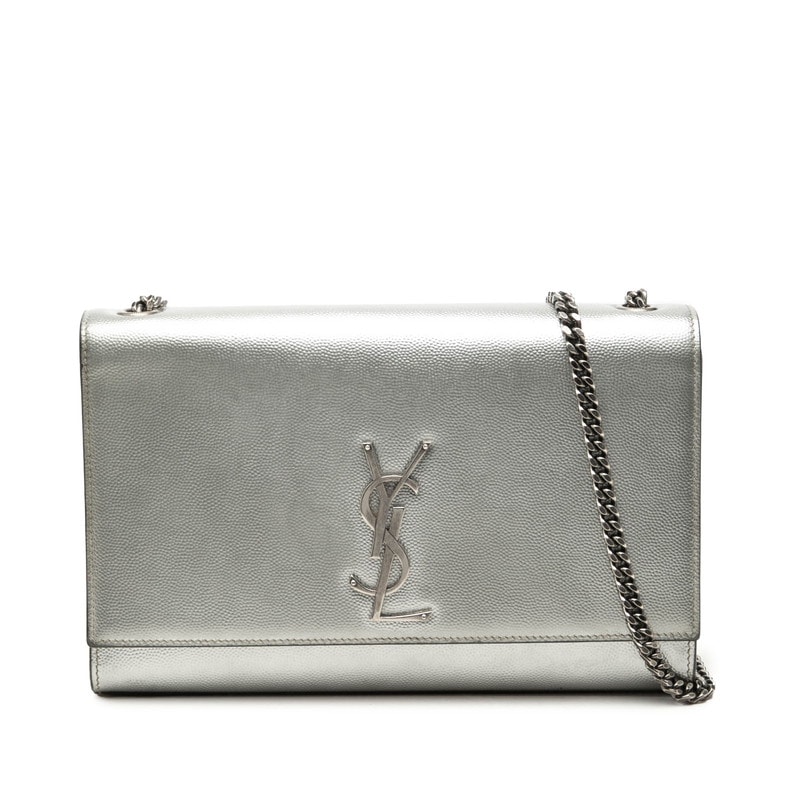 サンローラン カサンドラ クラシック ケイト YSLロゴ チェーン ショルダーバッグ GLT364021 シルバー レザー レディース SAINT LAURENT 中古