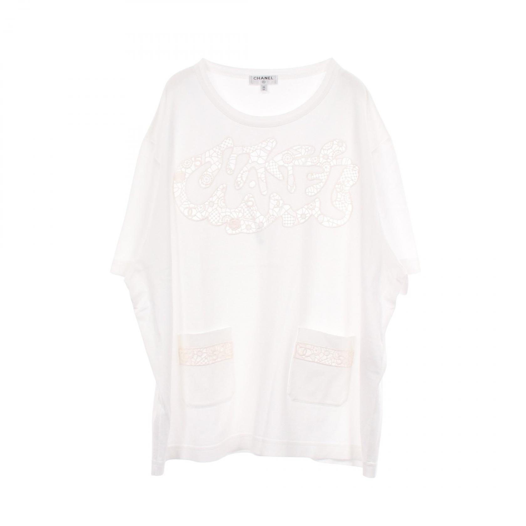 シャネル CHANEL レースロゴ 半袖Tシャツ 衣料品 トップス コットン レディース ホワイト系 【中古】