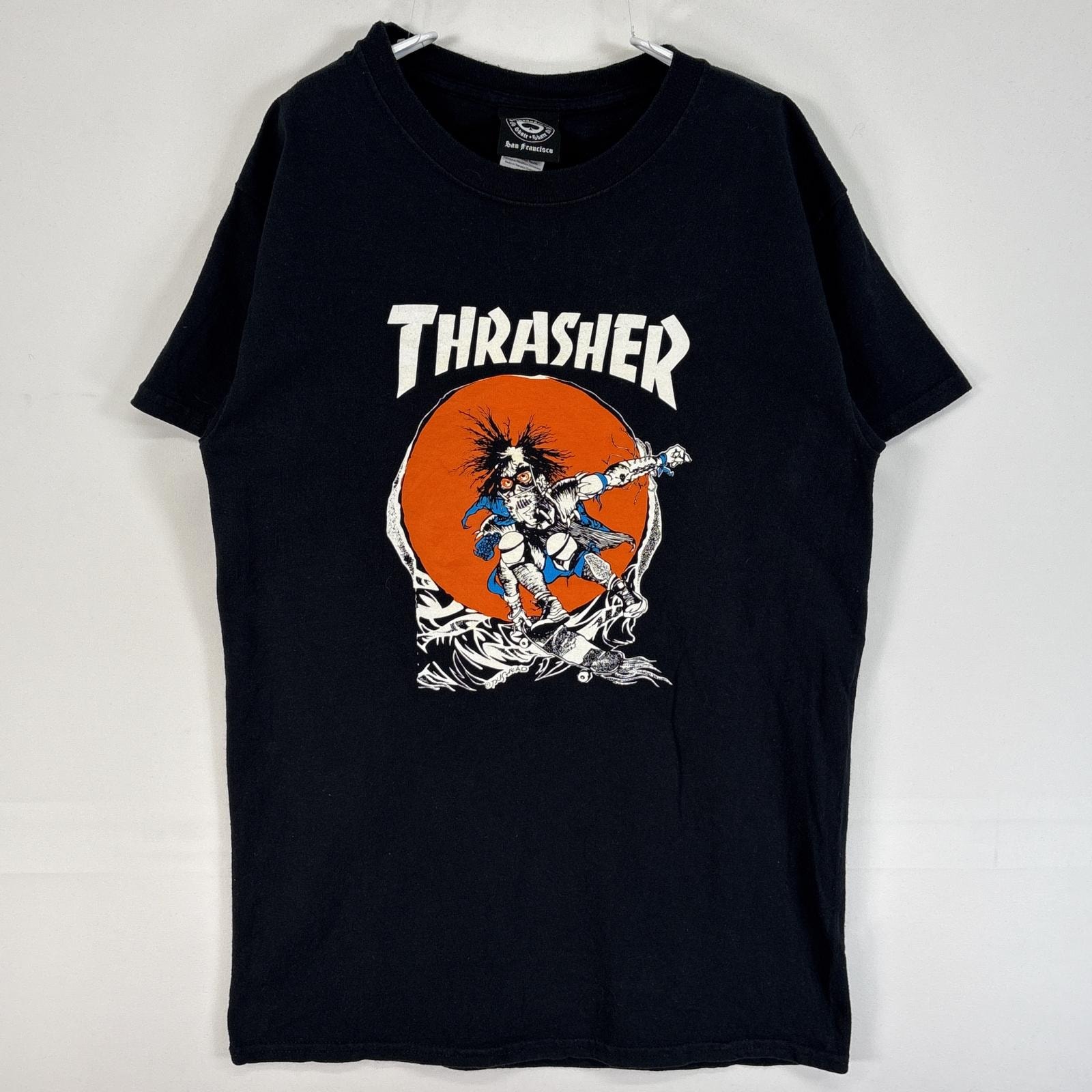 古着 スラッシャー THRASHER 半袖Tシャツ スケボー プリント 肉厚 PUSHEAD S ブラック メンズ
