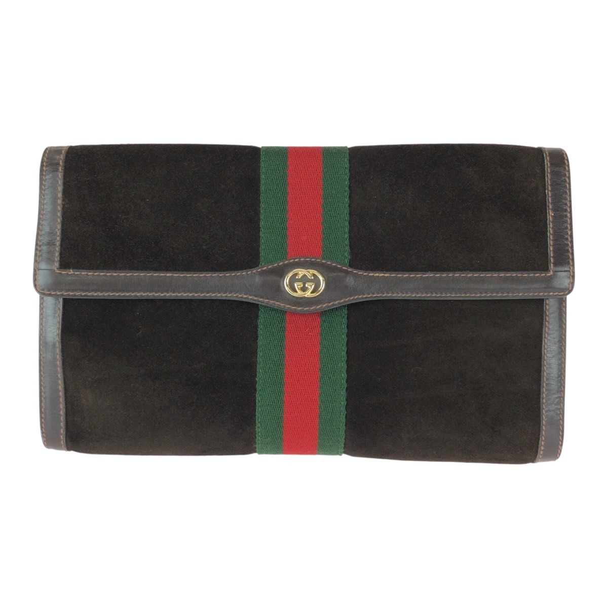 美品 GUCCI グッチ ヴィンテージ オールドグッチ シェリーライン ブラウン ゴールド金具 レザー スエード/ クラッチバッグ セカンドバッグ ハンドポーチ 601070 【中古】