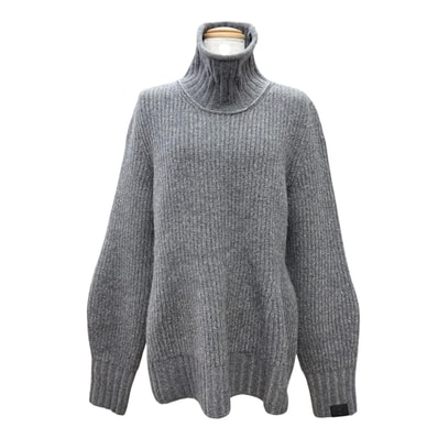 極美品 ルイヴィトン LVロゴレザーワッペン ニット グレー レディース XL
