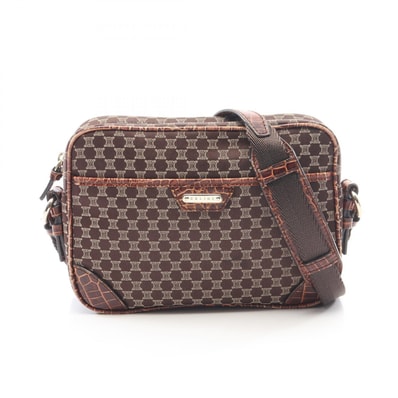 セリーヌ CELINE マカダム 型押し ショルダーバッグ バッグ キャンバス レザー レディース ブラウン系 【中古】