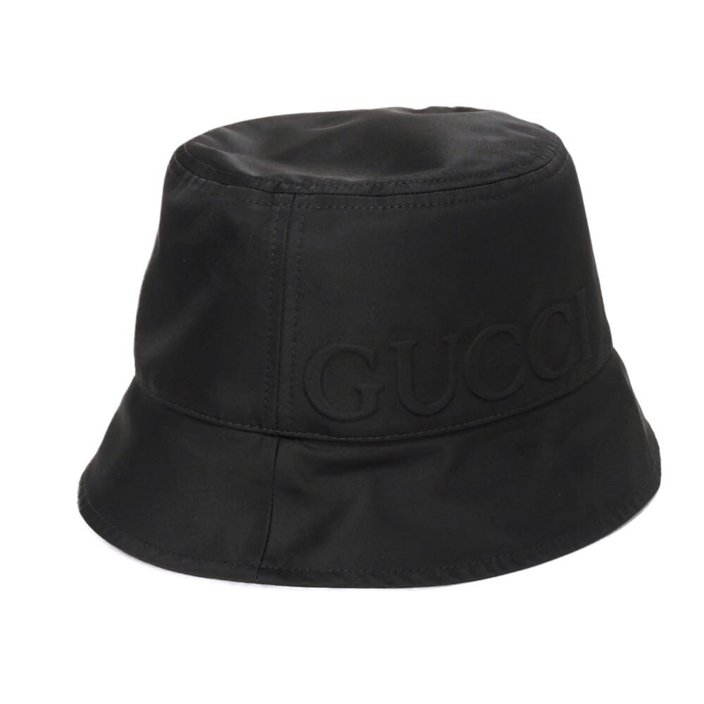GUCCI グッチ ロゴ バケットハット M 58cm エンボス シェリー グリーン レッド 未使用 ウェブ ストライプ ナイロン ブラック 帽子 813534 4HBD0 1066
