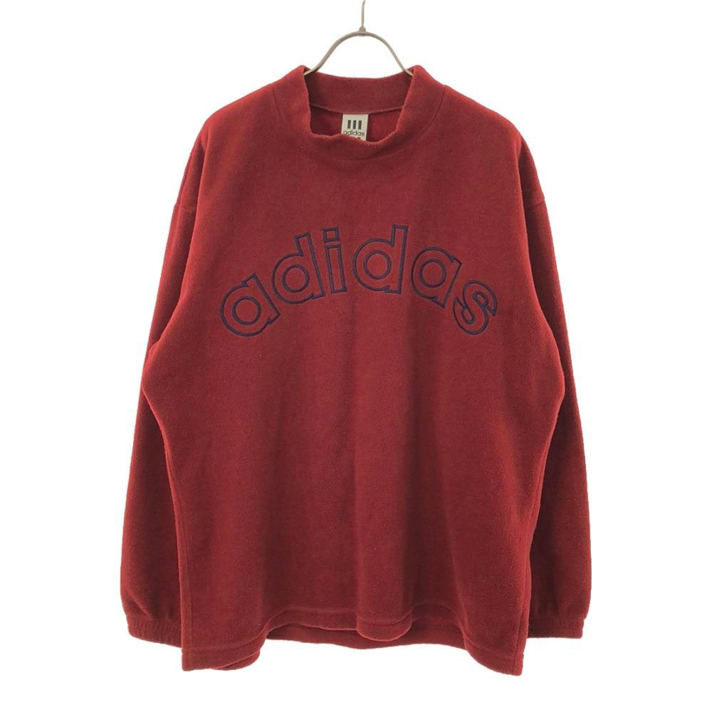 adidas アディダス 90s デサント製 オールド ロゴ刺_ 長袖 スタンドカラー フリース トレーナー M-L レッド プルオーバー