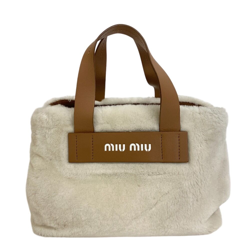 ミュウミュウ MIUMIU ハンドバッグ 2WAY ショルダーバッグ ファー 斜め掛け トート ホワイト