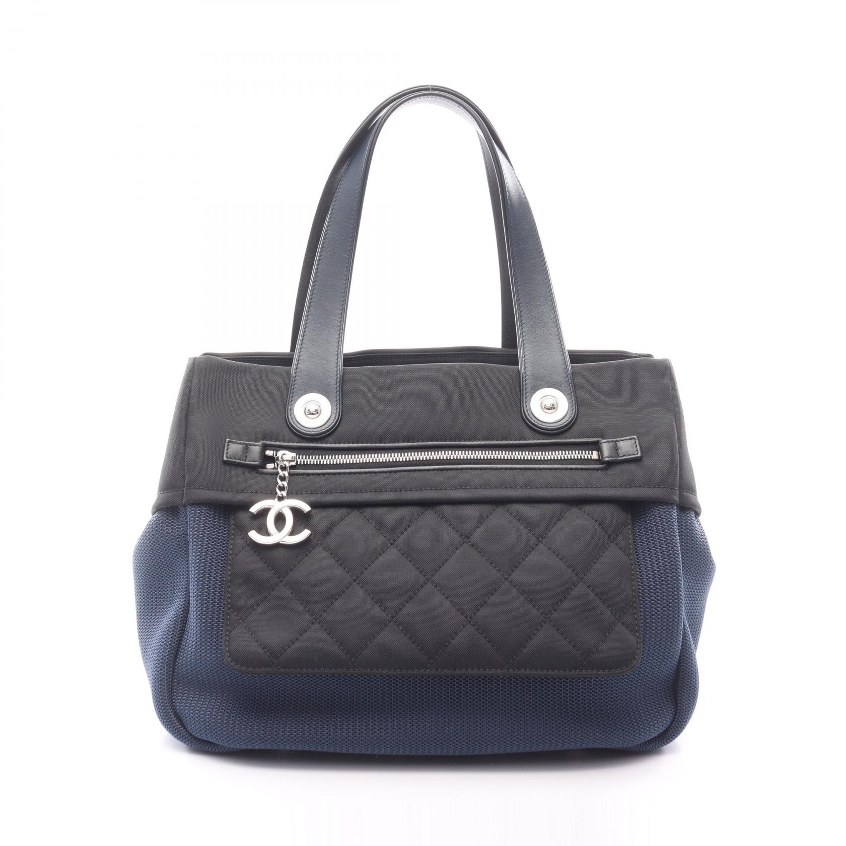シャネル CHANEL パリビアリッツ ハンドバッグ バッグ ナイロン レザー レディース ブルー系 / ブラック系 【中古】