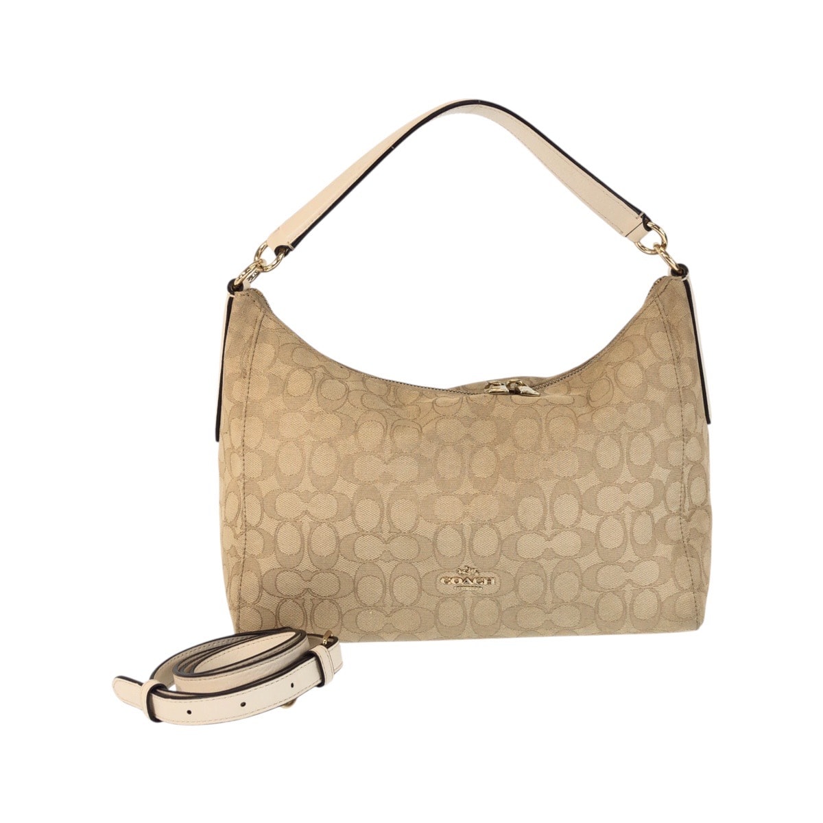 美品 COACH コーチ シグネチャー ベージュ アイボリー ゴールド金具 キャンバス レザー/ ショルダーバッグ ハンドバッグ 600894 【中古】