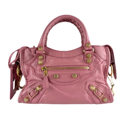 バレンシアガ BALENCIAGA ハンドバッグ ショルダーバッグ ジャイアント ミニ シティ レザー ピンク レディース 309544【中古】 z10037