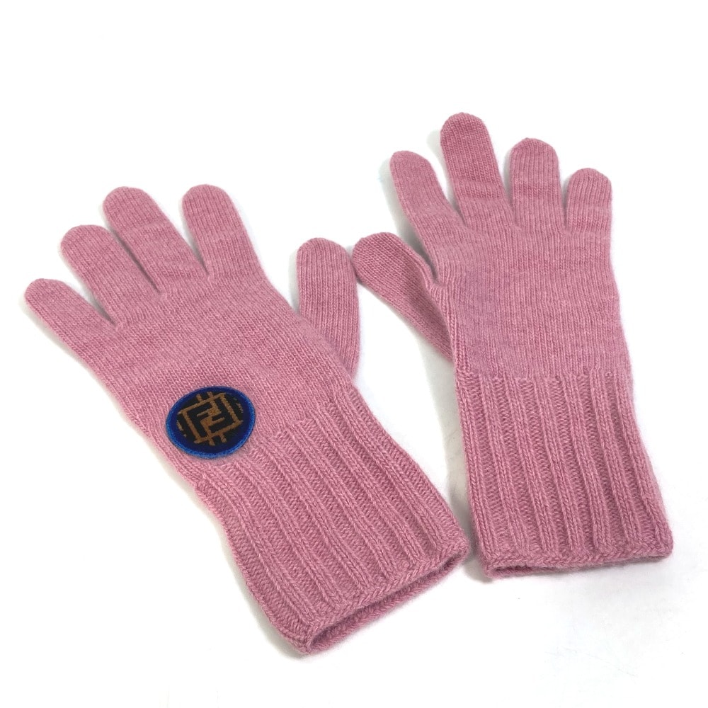 フェンディ FENDI ズッカ ワッペン FXY554 グローブ ロゴ 手袋 ウール/カシミヤ ピンク 新品同様