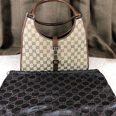 GUCCI Jackie GG Canvas Shoulder Bag "Brown"