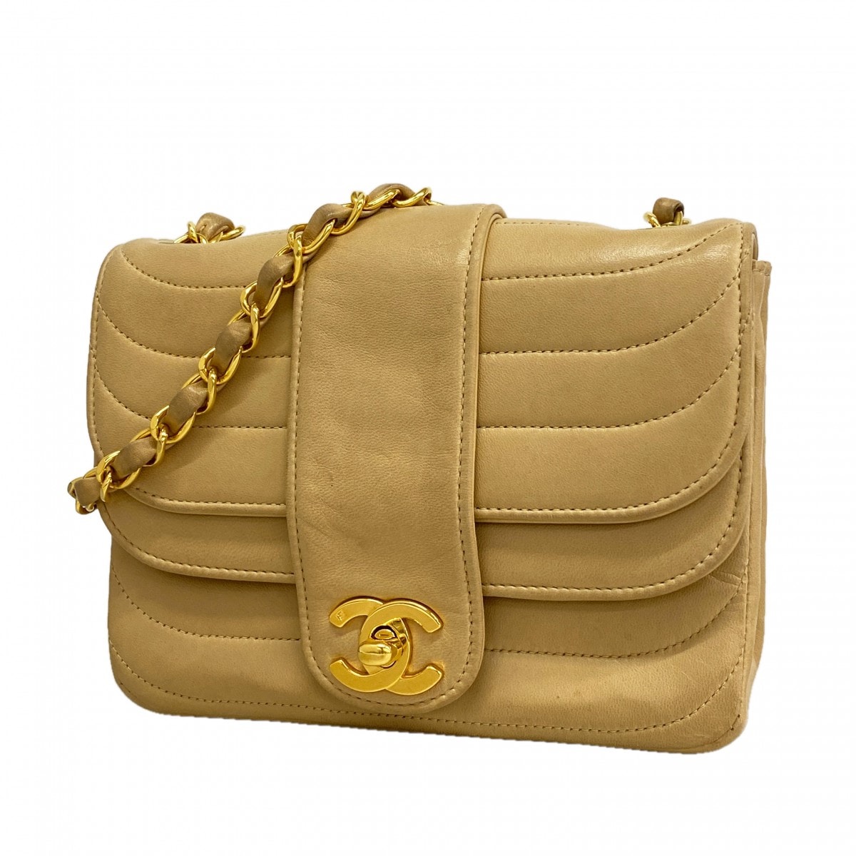 ★SALE【6gc3364】シャネル ショルダーバッグ チェーンショルダー ラムスキン ベージュ ゴールド金具【中古】レディース