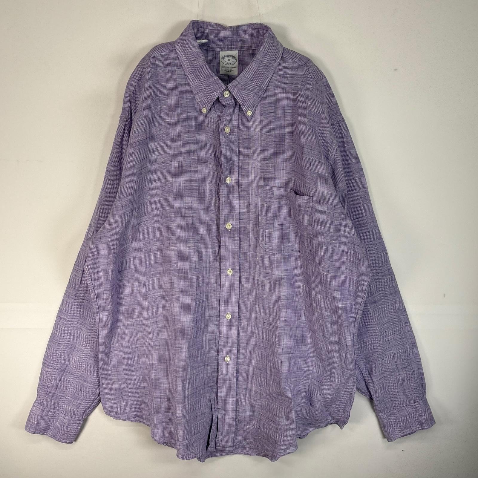 古着 ブルックスブラザーズ Brooks Brothers 長袖シャツ リネン 346 胸ポケ XL  パープル系 チェック メンズ