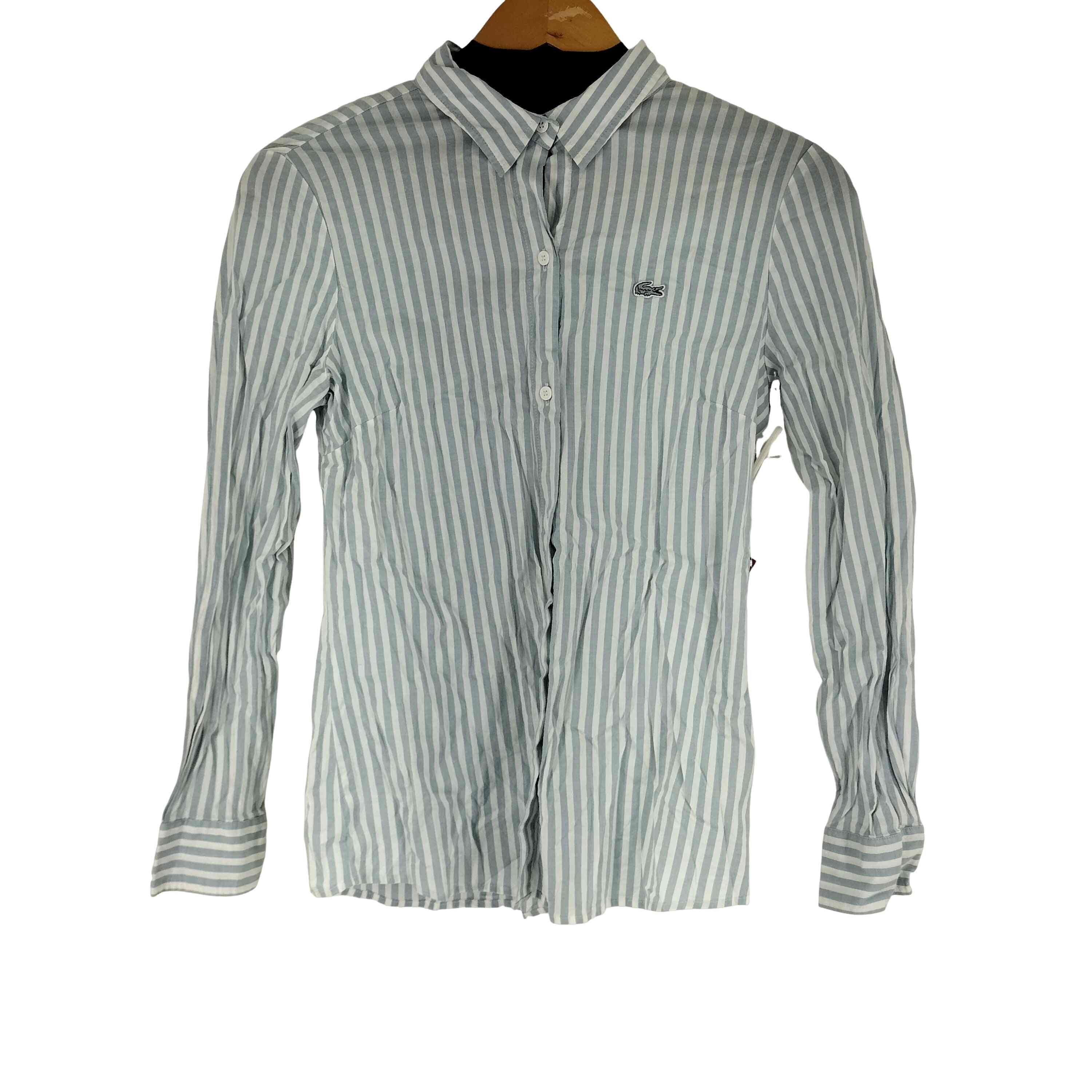 ワンポイント刺繍 ストライプ L/S シャツ【1141456095512】