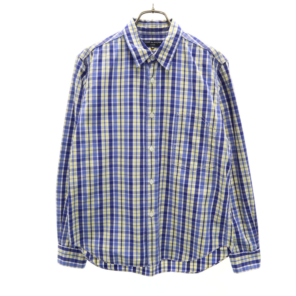 COMME des GARCONS HOMME コムデギャルソンオム 2007年 日本製 チェック柄 長袖 コットンシャツ SS ブルー系