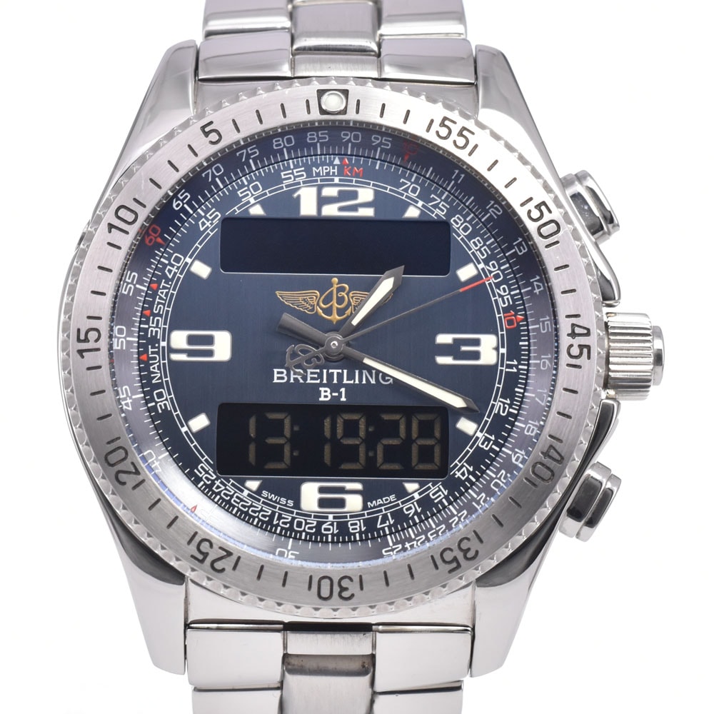 ブライトリング BREITLING A68362 B-1 デジタル/アナログ ブルー クォーツ メンズ 良品 腕時計 E#149845