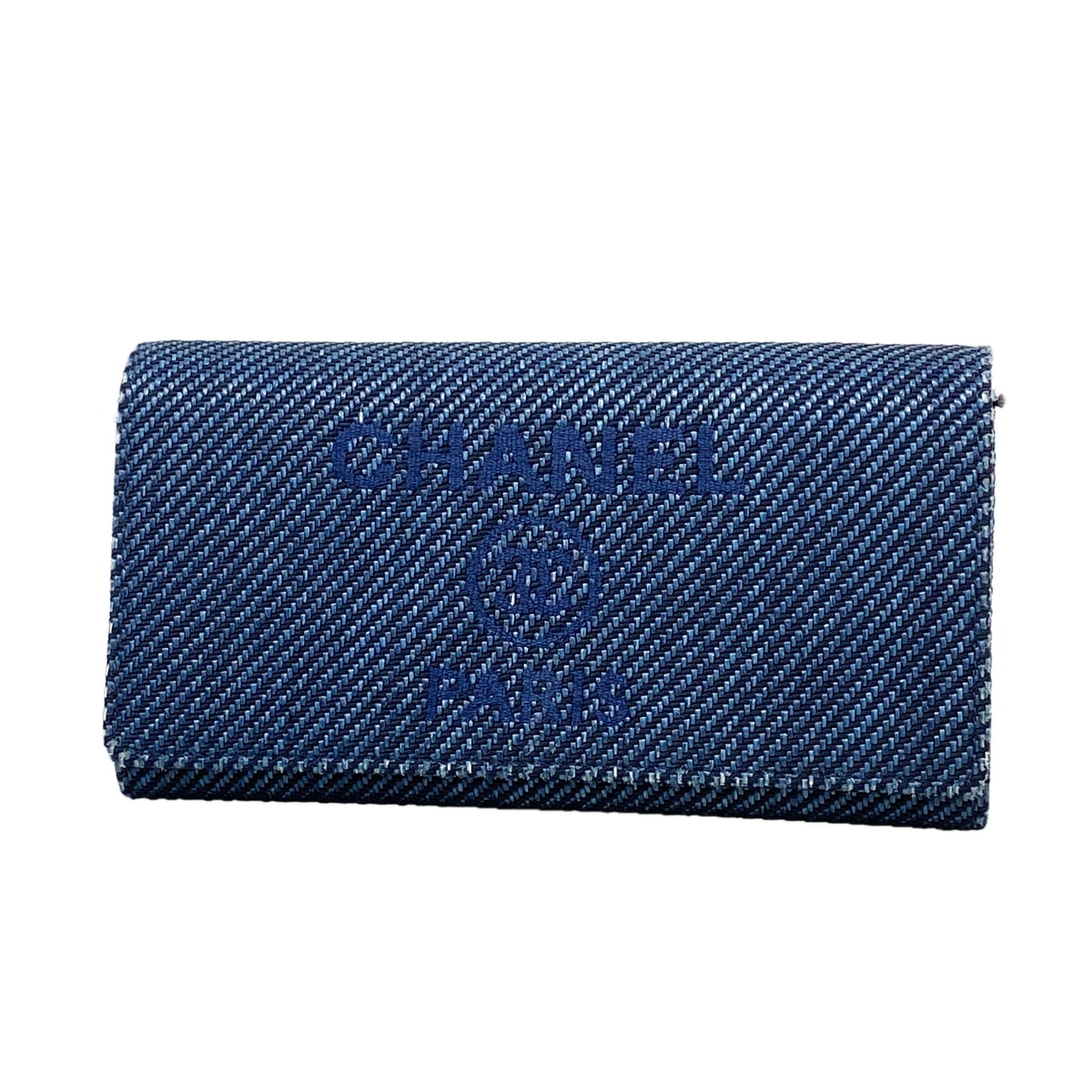 ★SALE【6id6319】シャネル 長財布 ドーヴィル ツイード ブルー ゴールド金具【中古】レディース