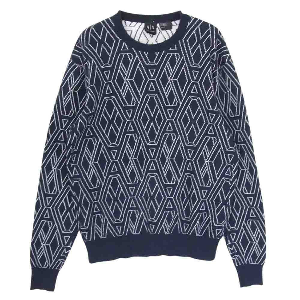 ARMANI EXCHANGE アルマーニエクスチェンジ ニット 3ZZM1L ZMD5Z クルーネック プルオーバー ニット セーター ロゴ総柄 ネイビー ネイビー系 XS【中古】