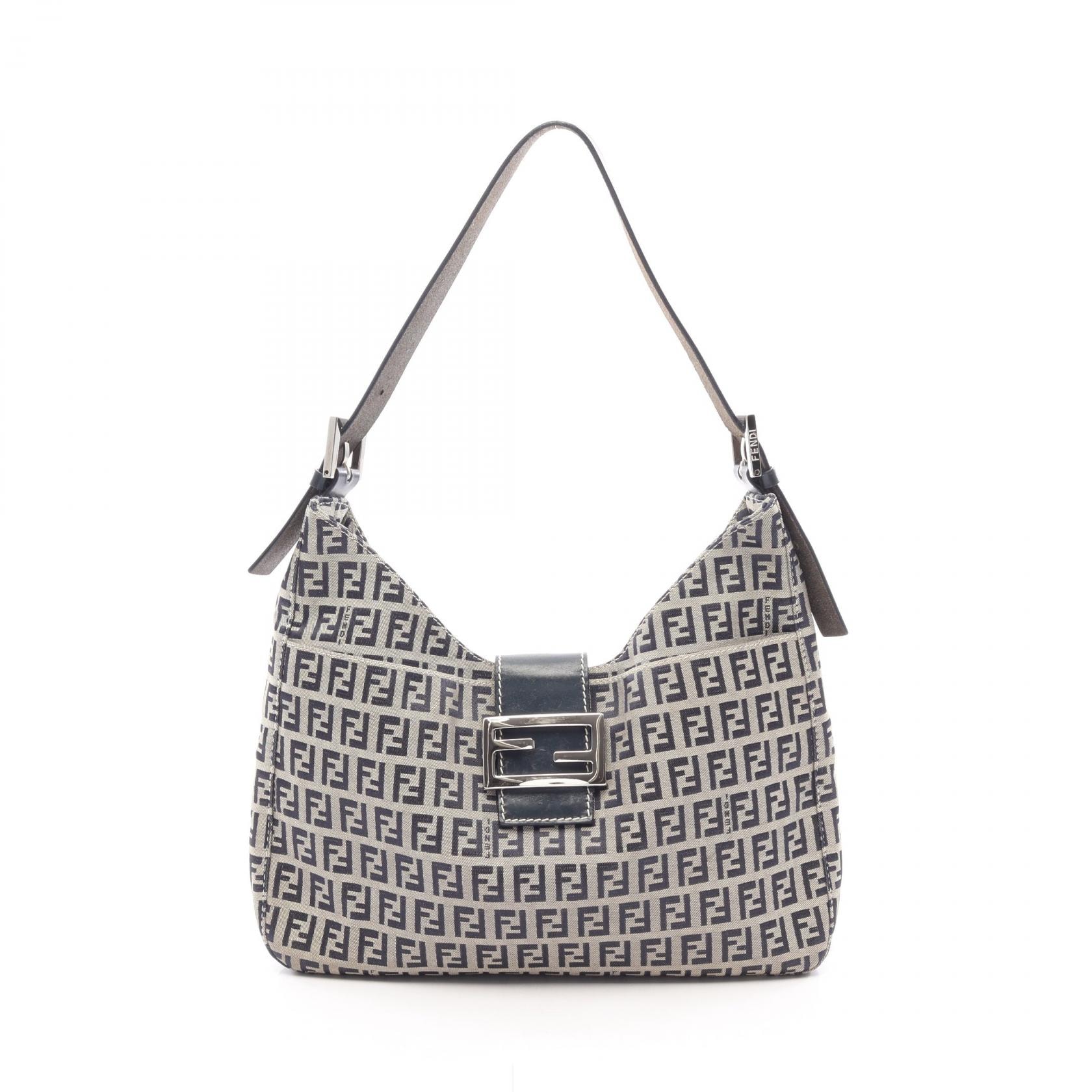 フェンディ FENDI ズッキーノ ショルダーバッグ バッグ キャンバス レザー レディース ネイビー系 / グレー系 【中古】