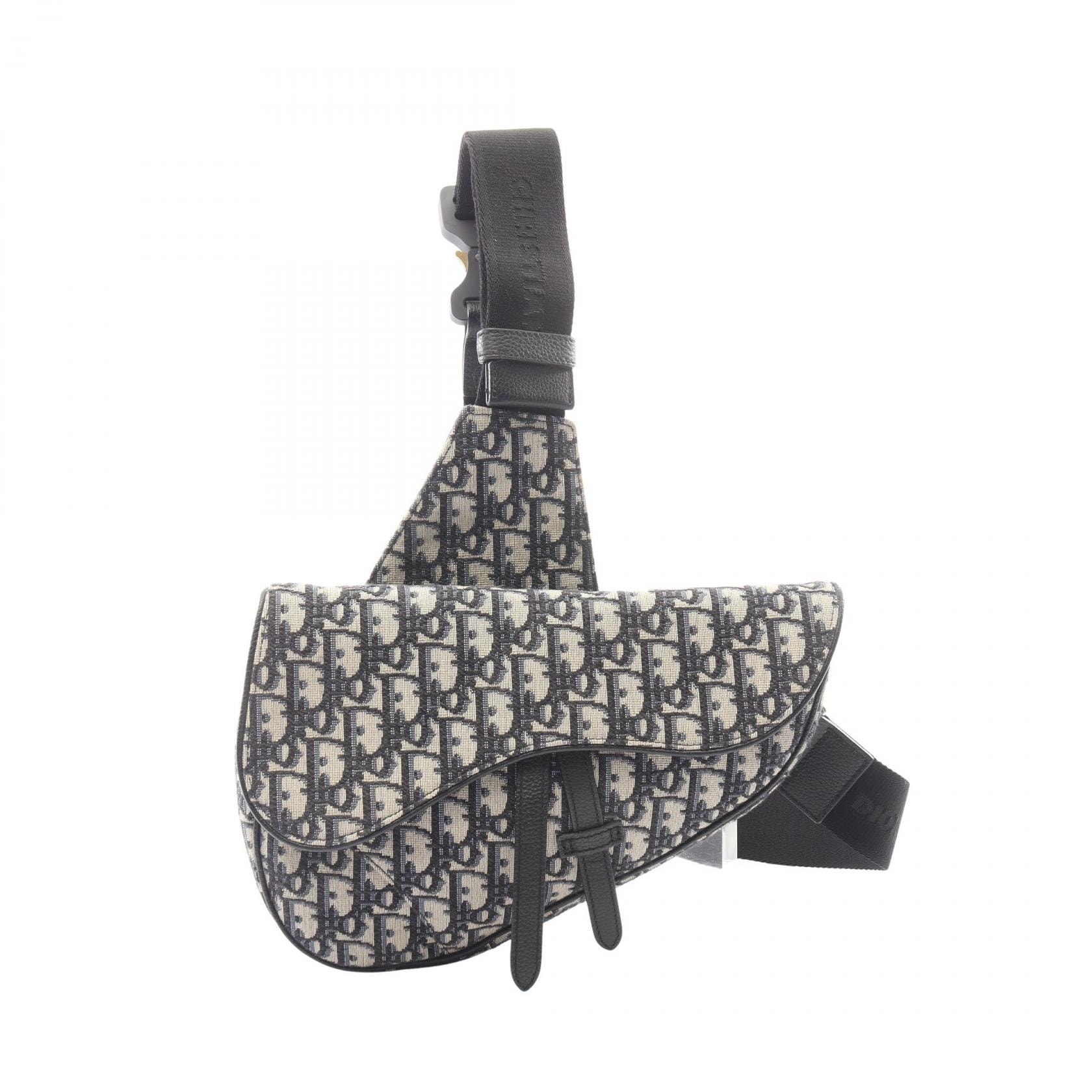 ディオール Dior SADDLE サドル オブリーク ジャガード ウエストバッグ ボディバッグ バッグ キャンバス レザー メンズ ネイビー系 / ベージュ系 【中古】