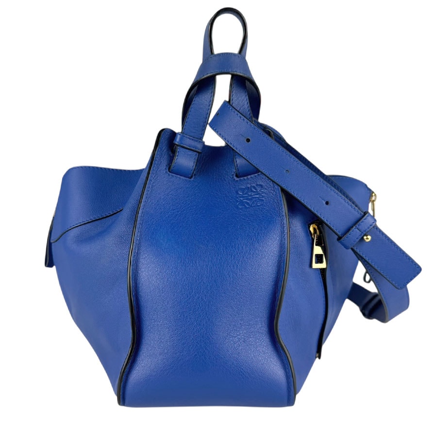 ロエベ LOEWE ハンドバッグ ショルダーバッグ ハンモック レザー ブルー ゴールド レディース【中古】 z8058
