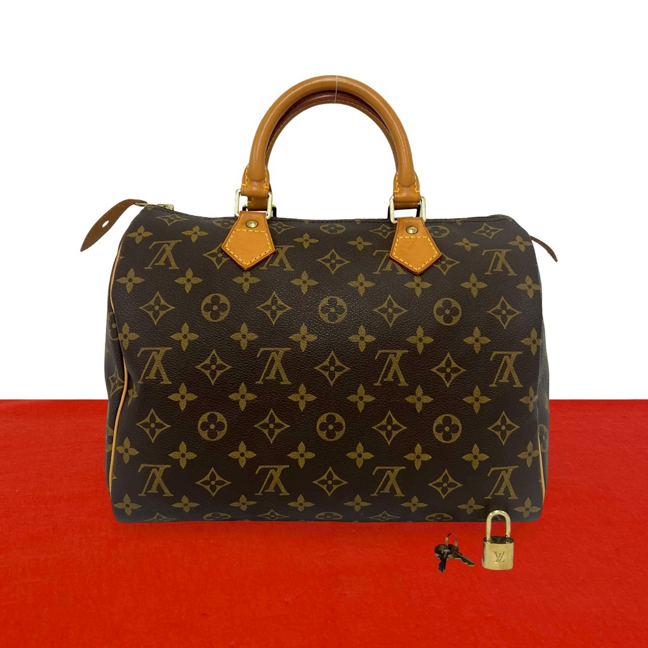 LOUIS VUITTON ルイヴィトン スピーディ30 モノグラム レザー PVC ハンドバッグ ブラウン
 25638