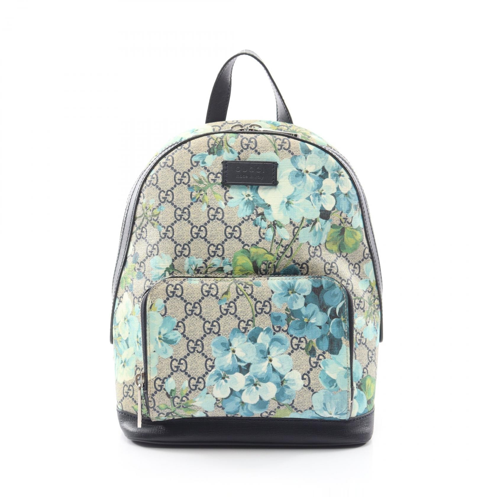 グッチ GUCCI GGブルームス リュックサック バックパック バッグ PVCコーティングキャンバス レザー レディース ベージュ系 / ネイビー系 / ブルー系 546327 【中古】
