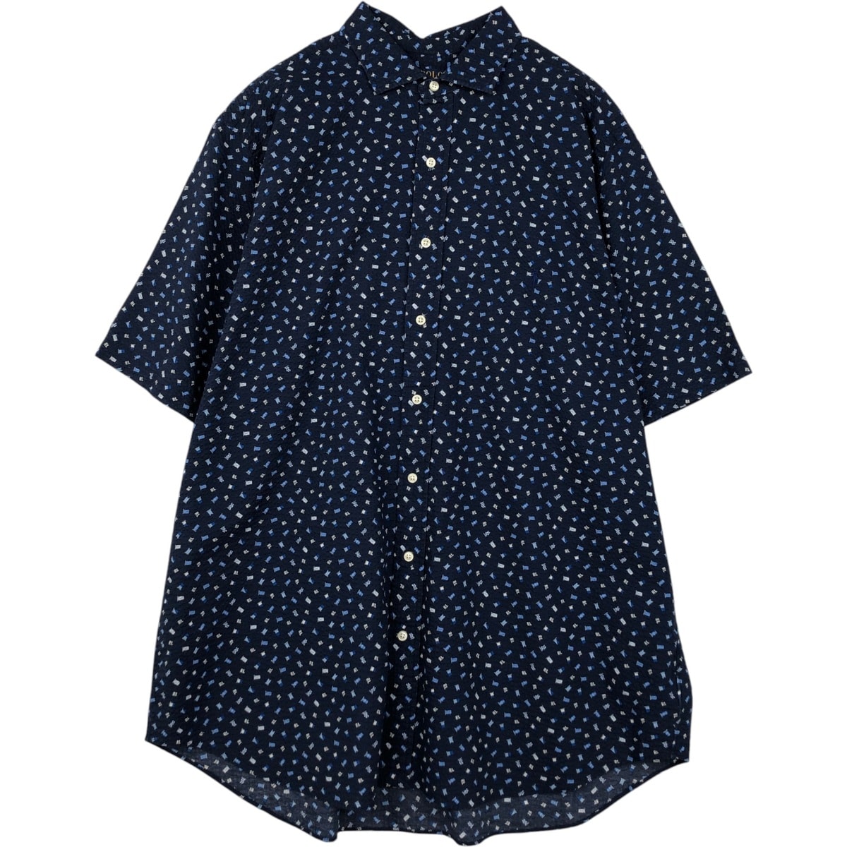 古着 ラルフローレン Ralph Lauren SEERSUKER 総柄 ワイドカラー シアサッカー 半袖 コットンシャツ メンズXL相当/eaa638330