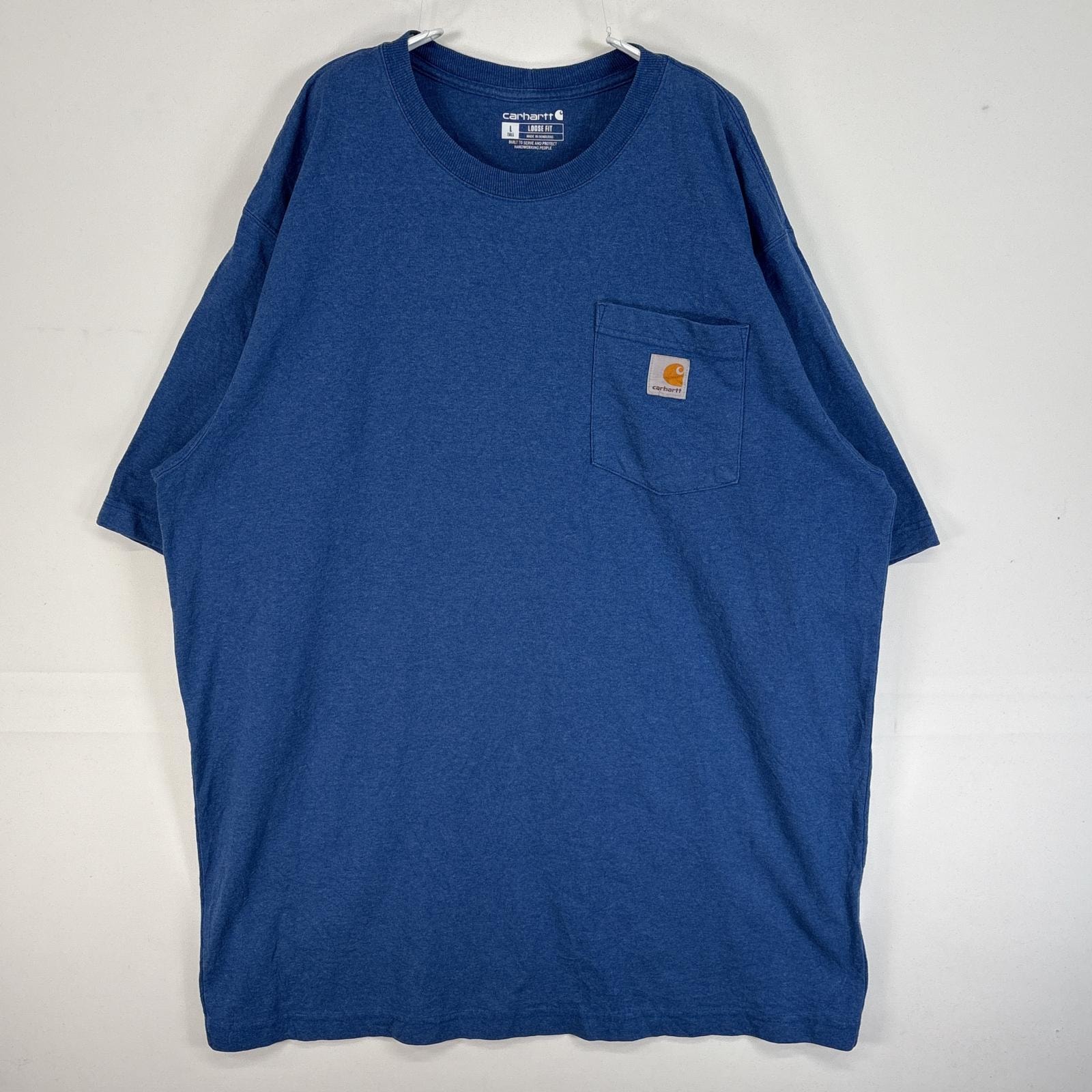 古着 カーハート Carhartt 半袖Tシャツ ワンポイント ロゴ 胸ポケ 大きいサイズ 肉厚 L  ブルー 無地 メンズ
