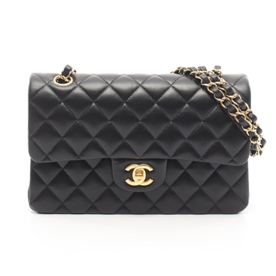シャネル CHANEL マトラッセ Wフラップ ショルダーバッグ バッグ ラムスキン(羊革) レディース ブラック系 A01113 【中古】