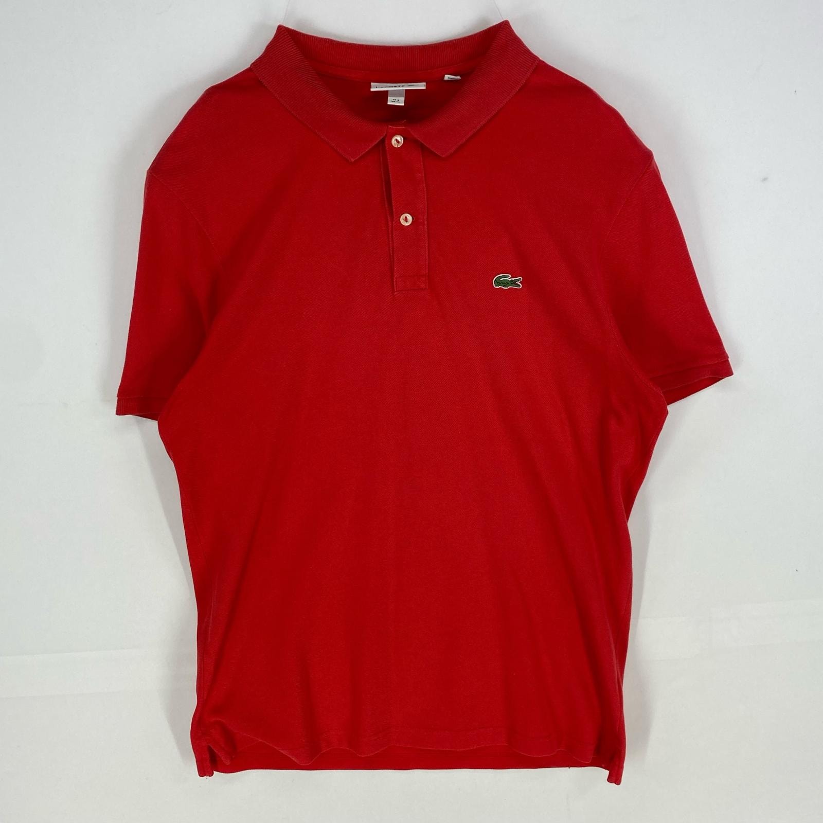 古着 ラコステ LACOSTE 鹿の子 半袖シャツ ワッペン ワンポイント ポロシャツ ショートスリーブ XL  レッド系 メンズ