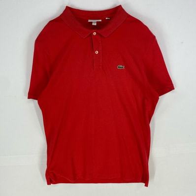 古着 ラコステ LACOSTE 鹿の子 半袖シャツ ワッペン ワンポイント ポロシャツ ショートスリーブ XL レッド系 メンズ