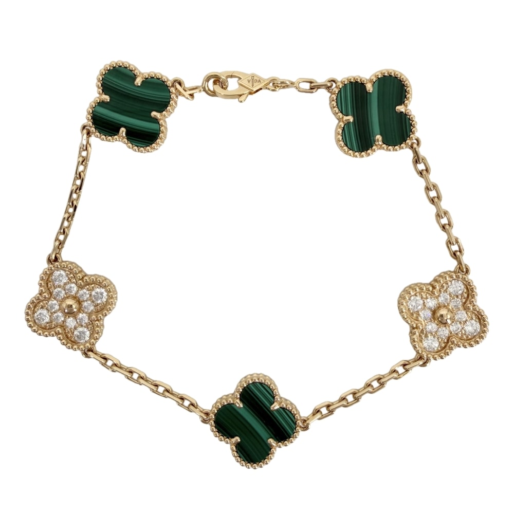 Van Cleef & Arpels ヴァンクリーフ&アーペル ブレスレット ヴィンテージ アルハンブラ アジャスター付き K18イエローゴールド    ダイヤモンド VCARO7GQ00 ゴールド グリーン 緑 レディース 約13.0g【中古品】