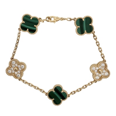 Van Cleef & Arpels ヴァンクリーフ&アーペル ブレスレット ヴィンテージ アルハンブラ アジャスター付き K18イエローゴールド ダイヤモンド VCARO7GQ00 ゴールド グリーン 緑 レディース 約13.0g【中古品】