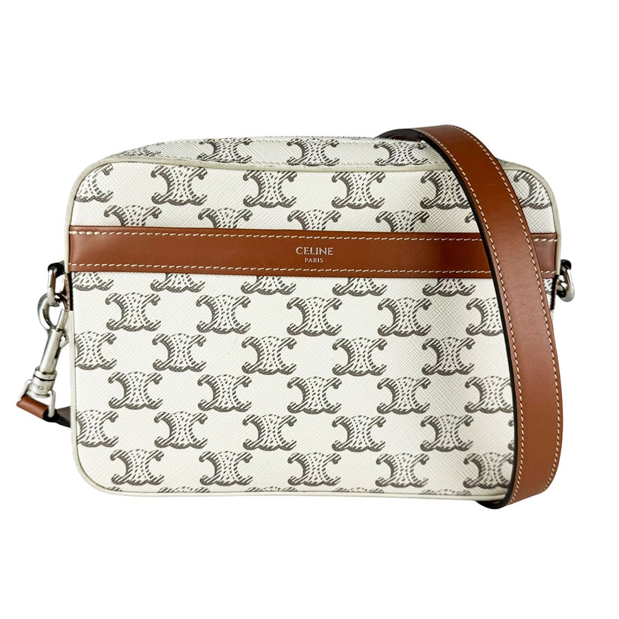 セリーヌ CELINE ショルダーバッグ スモール メッセンジャー PVCコーティングキャンバス/レザー アイボリー/ブラウン レディース【中古】 z10715