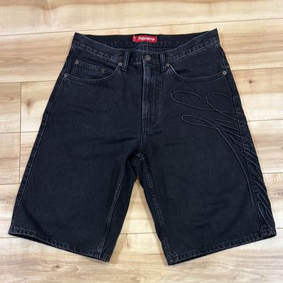 Supreme Script Baggy Denim Short "Washed Black"