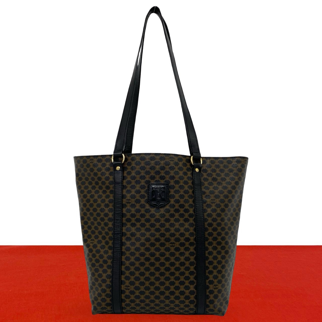 CELINE セリーヌ マカダム ブラゾン 柄 トリオンフ レザー PVC トートバッグ ブラック
 13299