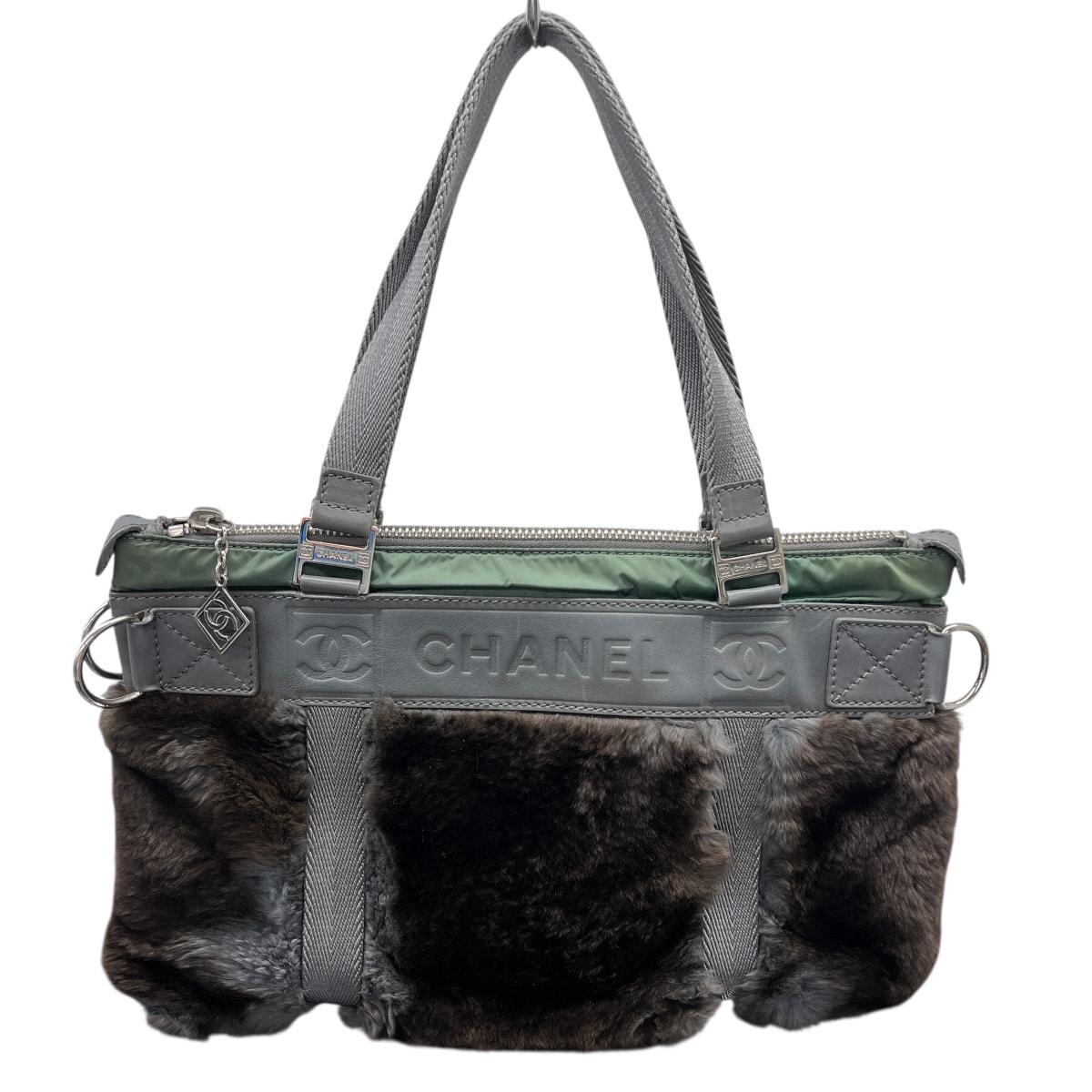 CHANEL 希少 シャネル スポーツライン ココマーク ラムスキン ファー ハンドバッグ 10番台シリアル レザー ファー ナイロン ボストン ショルダー トート ロゴ ヴィンテージ アンティーク Bランク 鑑定済 中古 シャネルバッグ