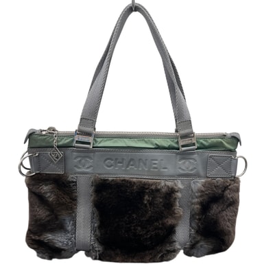 CHANEL 希少 シャネル スポーツライン ココマーク ラムスキン ファー ハンドバッグ 10番台シリアル レザー ファー ナイロン ボストン ショルダー トート ロゴ ヴィンテージ アンティーク Bランク 鑑定済 中古 シャネルバッグ