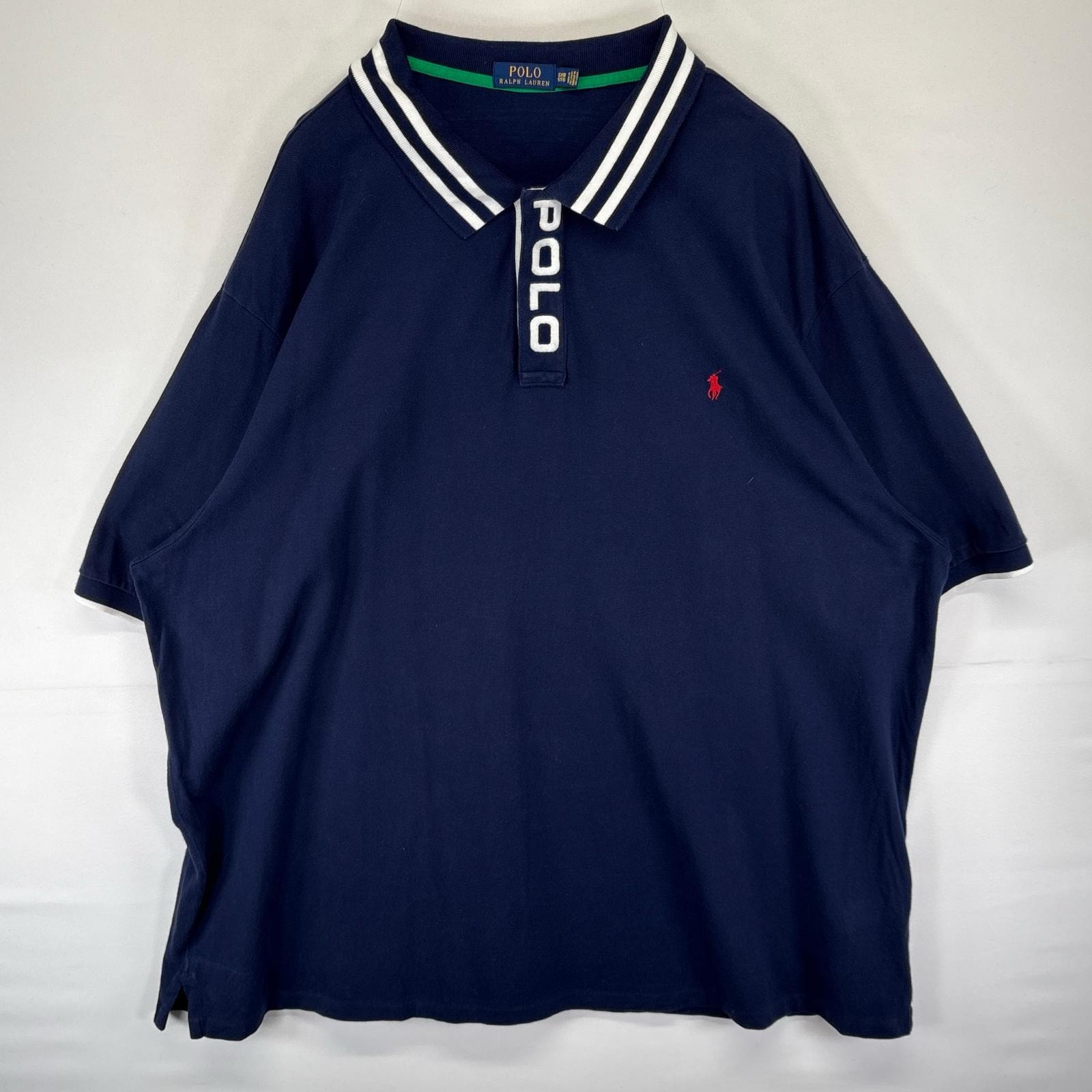 古着 ポロ・ラルフローレン POLO RALPH LAUREN 鹿の子 半袖シャツ ポロシャツ ワンポイントロゴ ロゴ刺繍 5XB  ネイビー系 メンズ