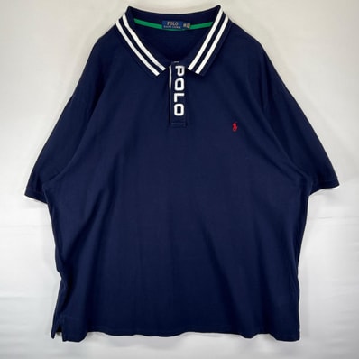古着 ポロ・ラルフローレン POLO RALPH LAUREN 鹿の子 半袖シャツ ポロシャツ ワンポイントロゴ ロゴ刺繍 5XB ネイビー系 メンズ