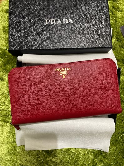 PRADA Saffiano Metal Leather Wallet "Red"