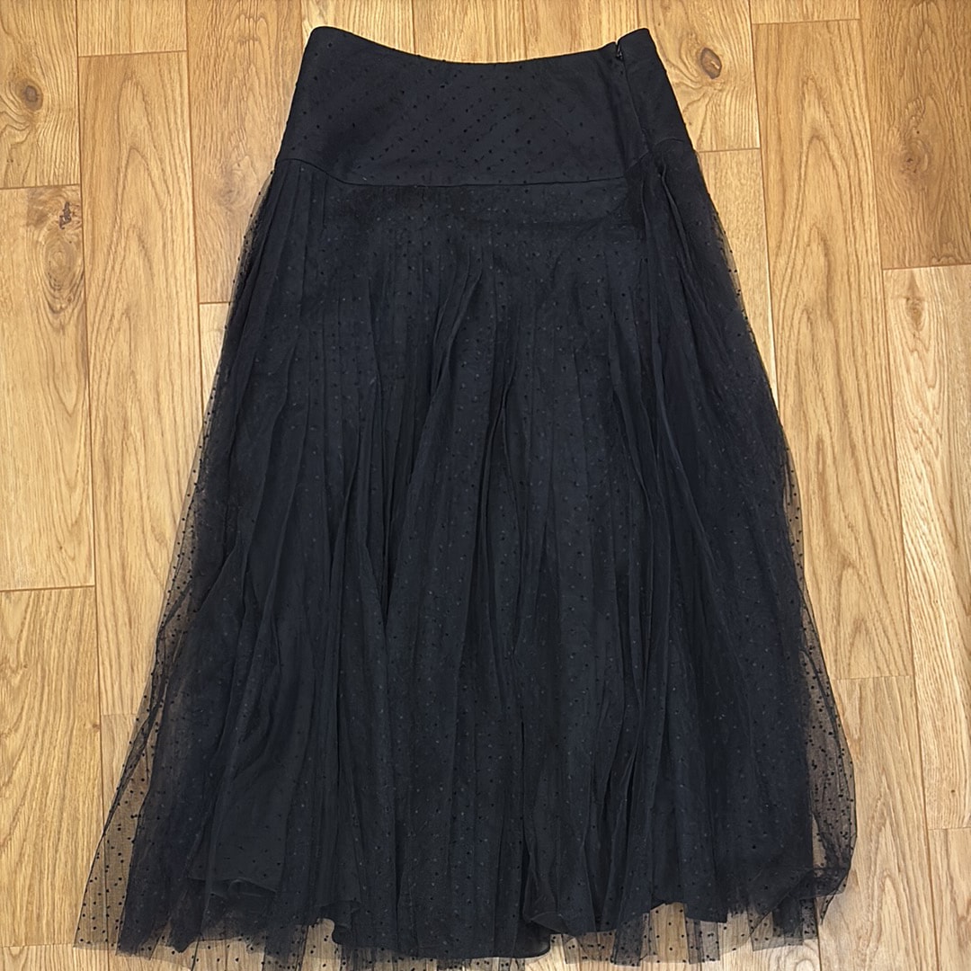 Dior Women's Mid-Length Pleated Skirt Plumetis Tulle "Black"