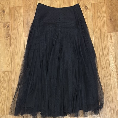 Dior Women's Mid-Length Pleated Skirt Plumetis Tulle "Black"