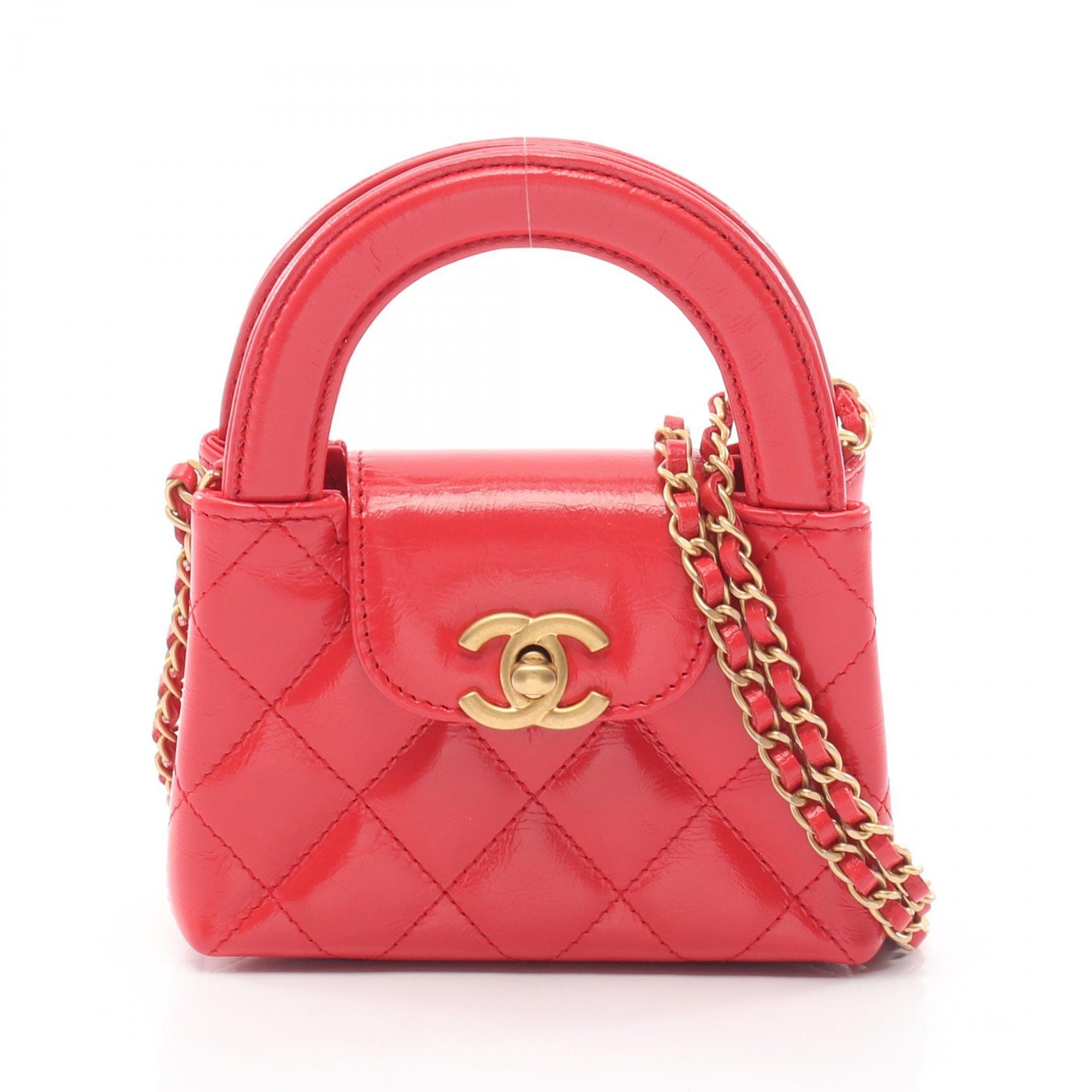 シャネル CHANEL マトラッセ ミニ ショッピングバッグ 2WAY ショルダーバッグ バッグ パテントレザー レディース レッド系 【中古】