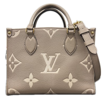 LOUIS VUITTON 極美品 ルイヴィトン オンザゴーPM モノグラムアンプラント ジャイアント 2way ハンドバッグ ショルダーバッグ M45779 レザー RFID確認済 ベージュ LV Aランク 中古 鑑定済 ヴィトンバッグ