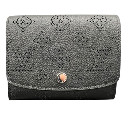 LOUIS VUITTON 展示品級 ルイヴィトン ポルトフォイユ イリス コンパクト モノグラムマヒナ ノワール 二つ折り財布 M62540 レザー RFID確認済 ブラック コンパクトウォレット ミニ ヴィトン LV SAランク 中古 鑑定済 ヴィトン財布
