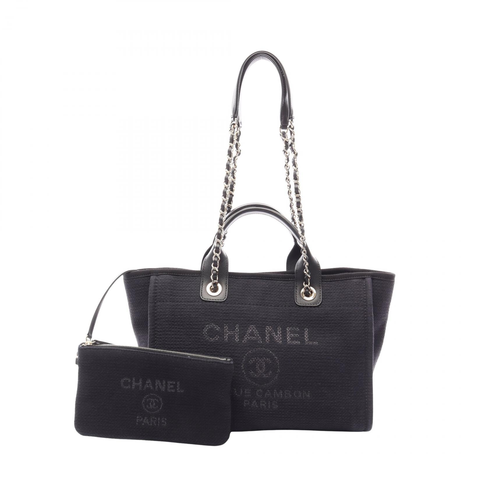 シャネル CHANEL ドーヴィル トートバッグ バッグ キャンバス レザー レディース ブラック系 A67001 【中古】