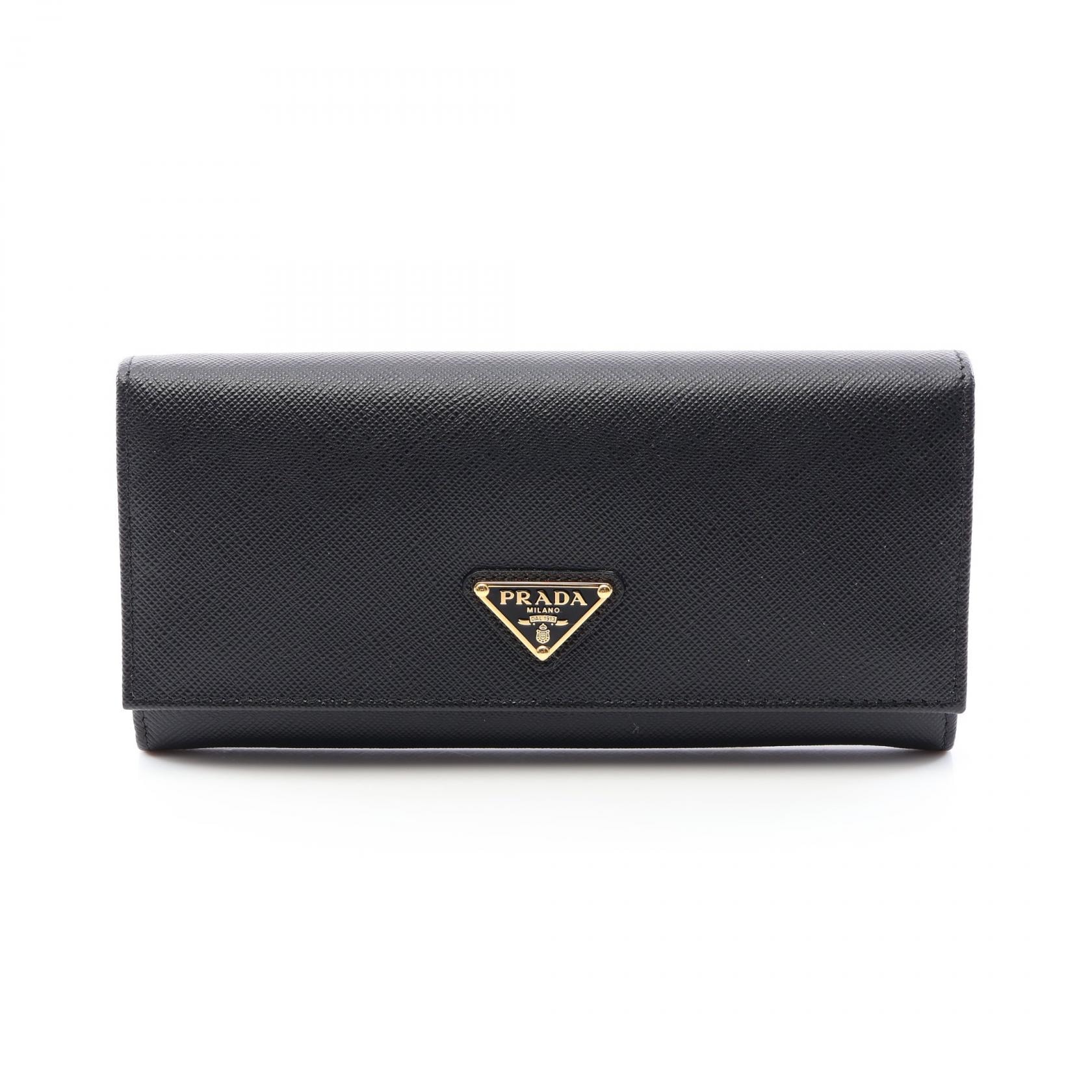 プラダ PRADA SAFFIANO TRIANG 二つ折り長財布 財布 サフィアーノレザー レディース ブラック系 1MH132 【中古】