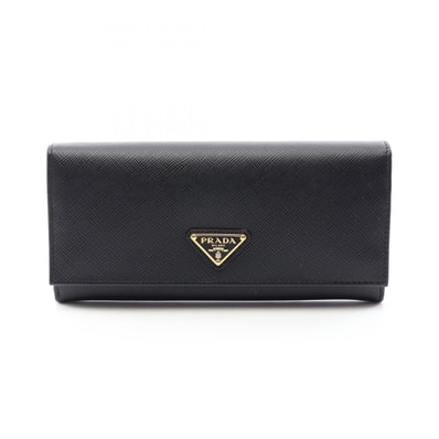 プラダ PRADA SAFFIANO TRIANG 二つ折り長財布 財布 サフィアーノレザー レディース ブラック系 1MH132 【中古】